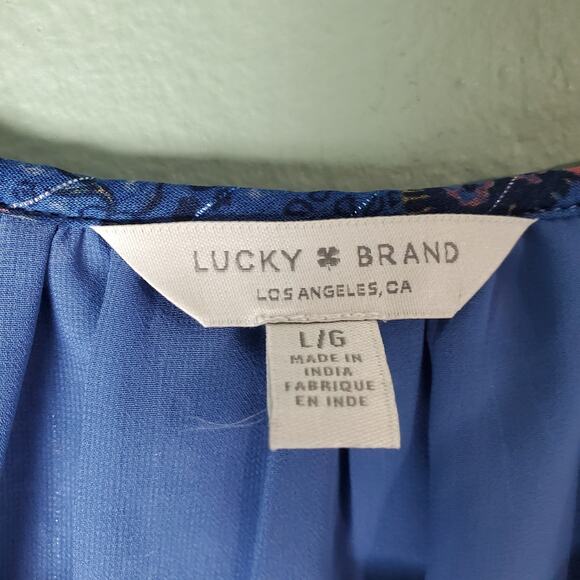 Lucky Brand Women's Blue Paisley Floral Flutter Sleeve Boho Blouse Size Large - Picture 3 of 7